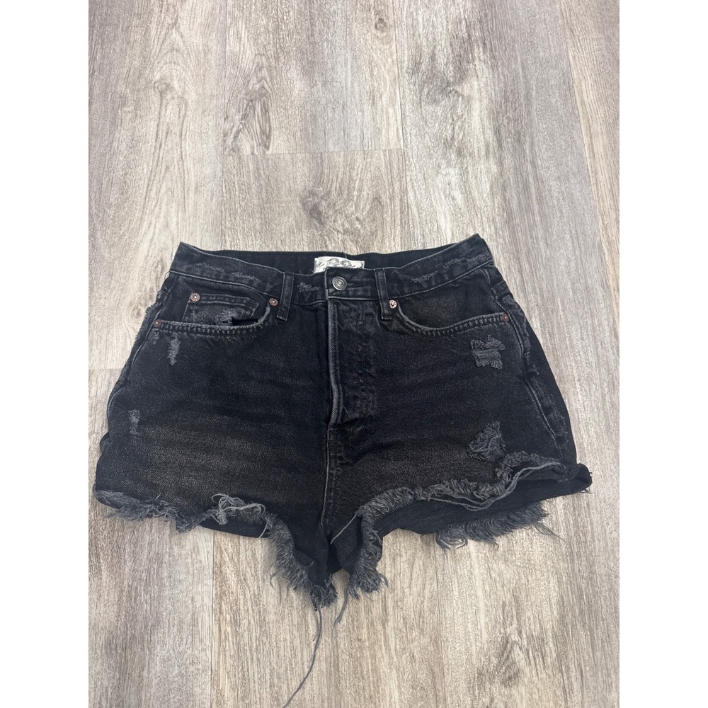 We The Free Free People Makai Cut Off Denim Shorts Washed Black Distressed 28